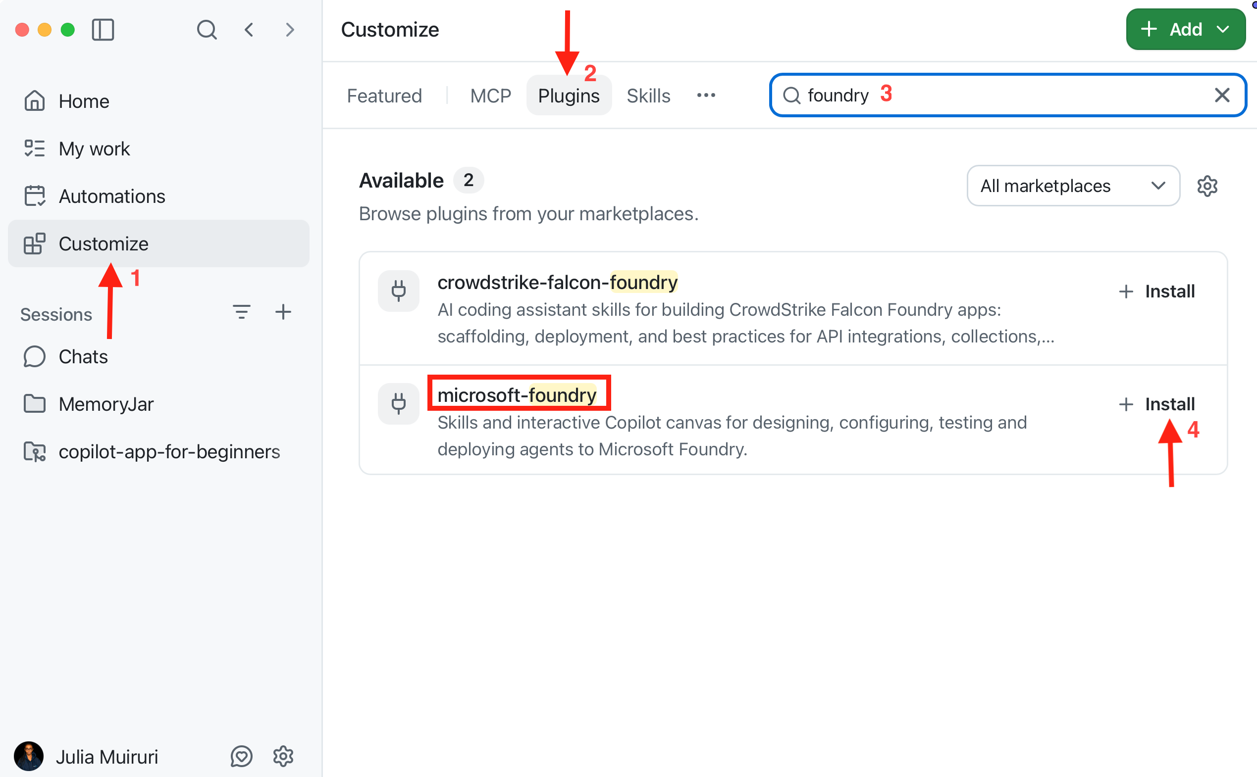 Install Microsoft Foundry plugin